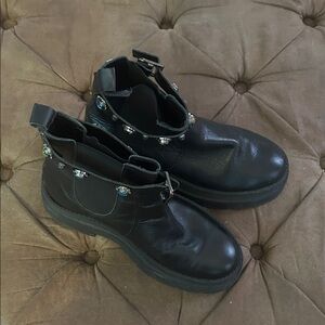 Kurt Geiger Black Combat Boots with Silver Accents